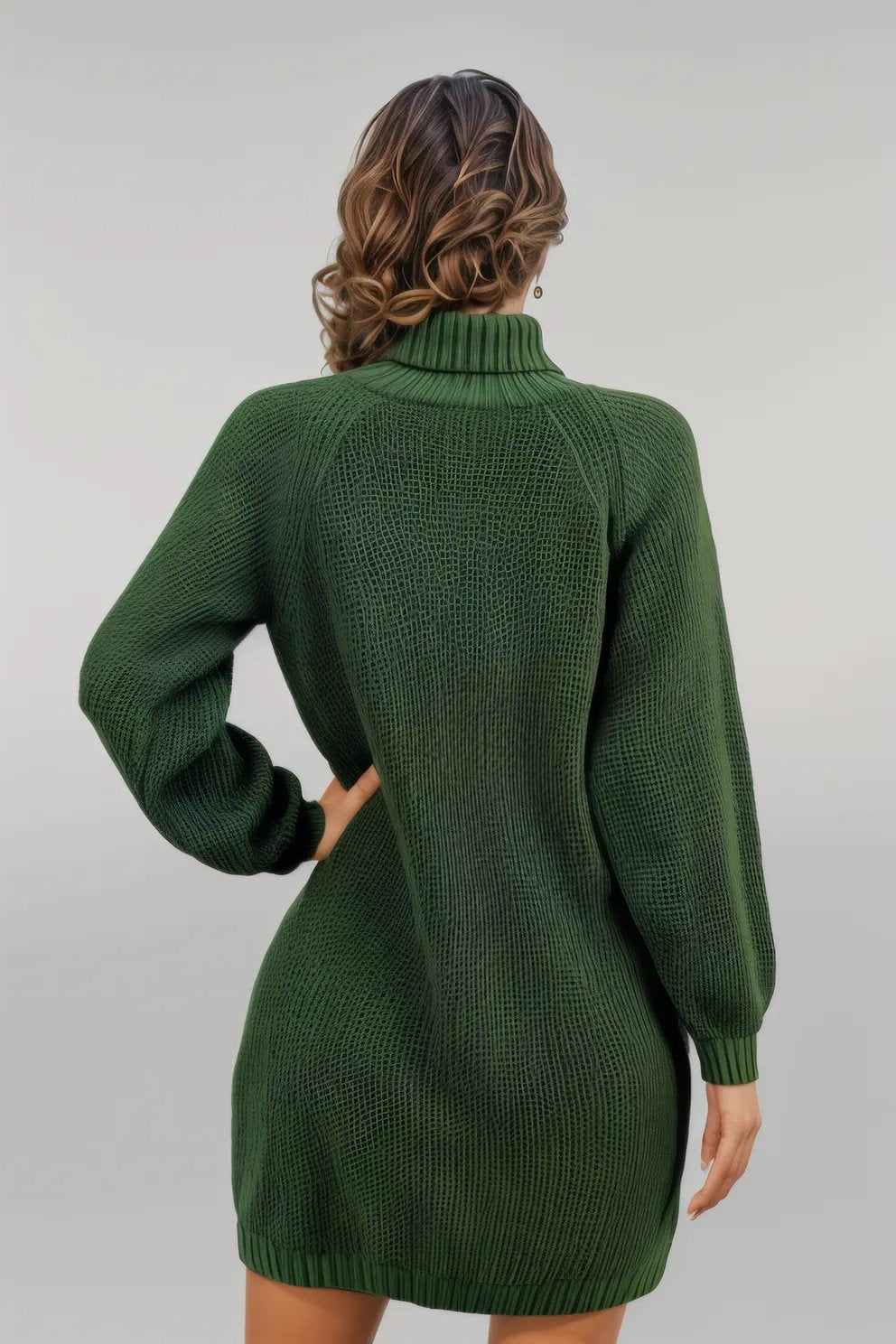 Buttoned Turtleneck Long Sleeve Sweater Dress