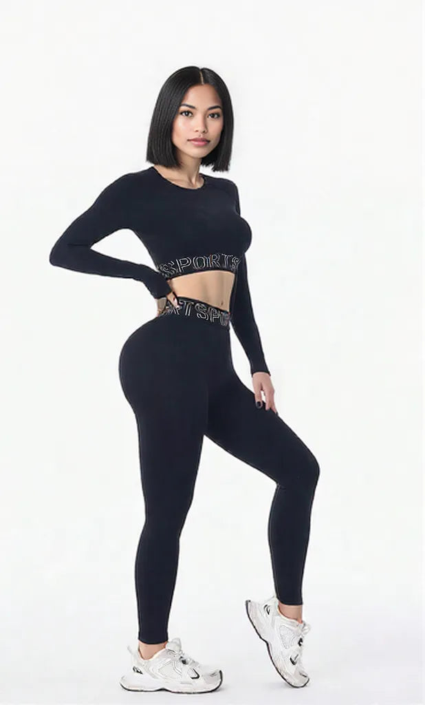 Letter Print Round Neck Long Sleeve Top and Leggings Active Set