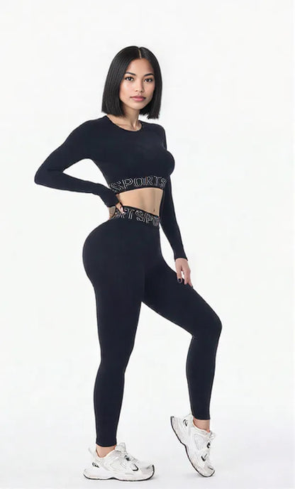 Letter Print Round Neck Long Sleeve Top and Leggings Active Set