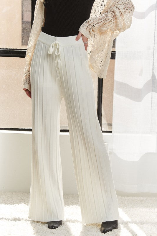 ADORA Tied Wide Leg Knit Pants OFF WHITE