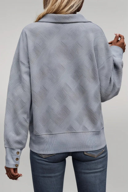 Perfee Textured Dropped Shoulder Johnny Collar Sweatshirt