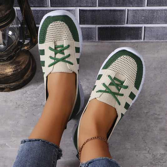 Mesh Contrast Flat Slip-Ons Dark Green