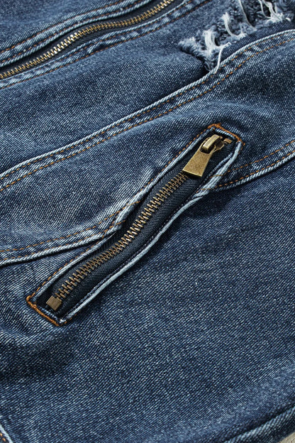 Two-Piece Hooded Zip-Up Denim Jacket