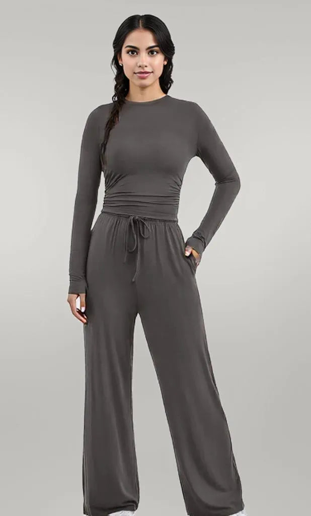 Round Neck Long Sleeve Top and Pants Set
