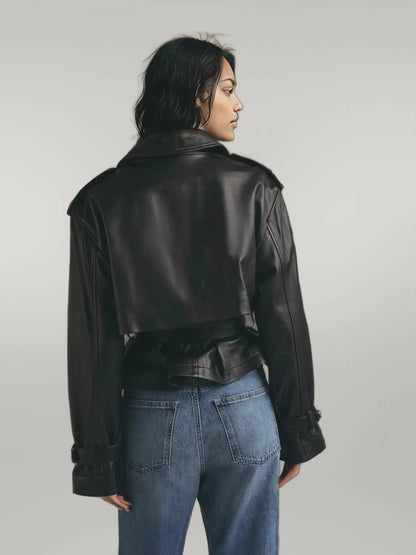 Leather Belted Trench Jacket