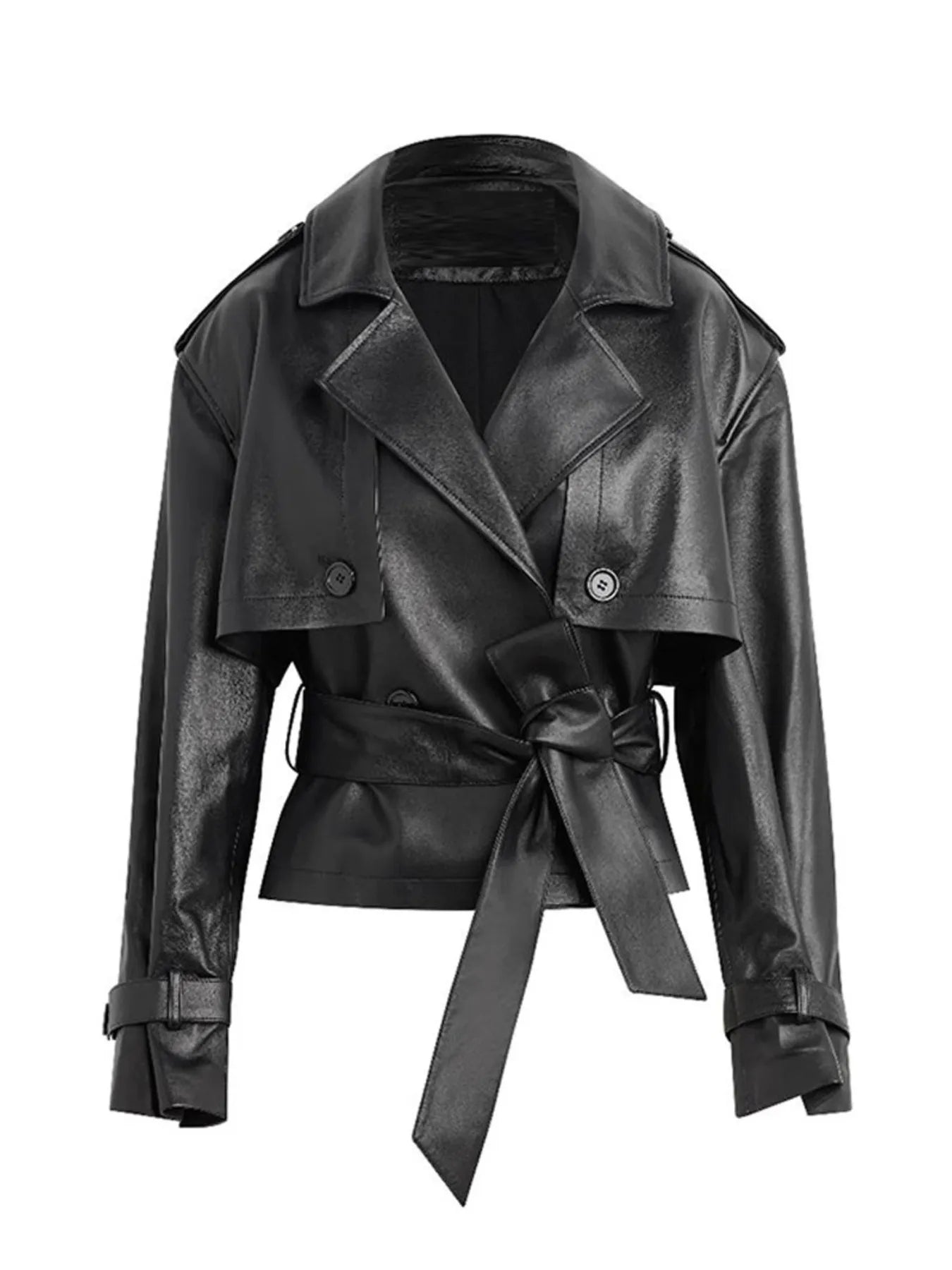 Leather Belted Trench Jacket