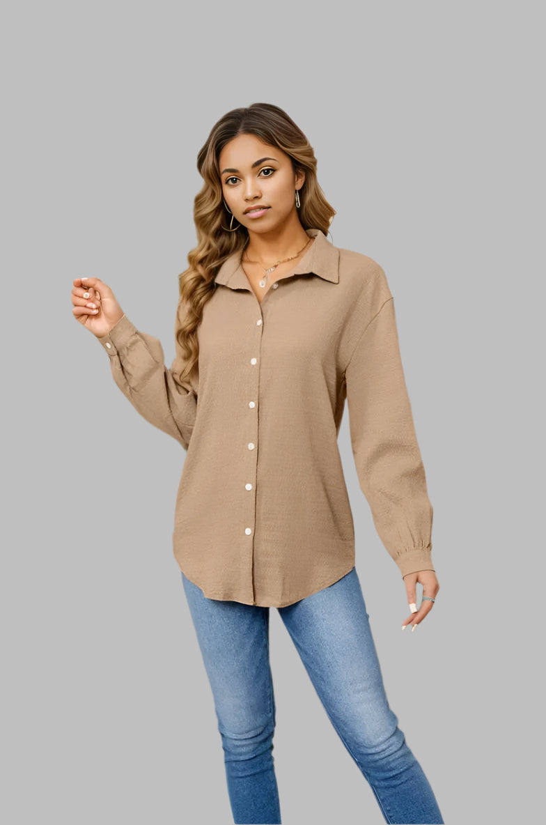 Collared Neck Buttoned Long Sleeve Shirt