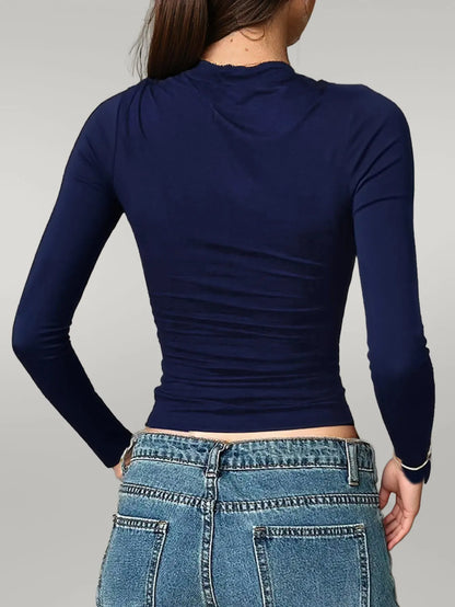 Round Neck Long Sleeve Fitted T-Shirt