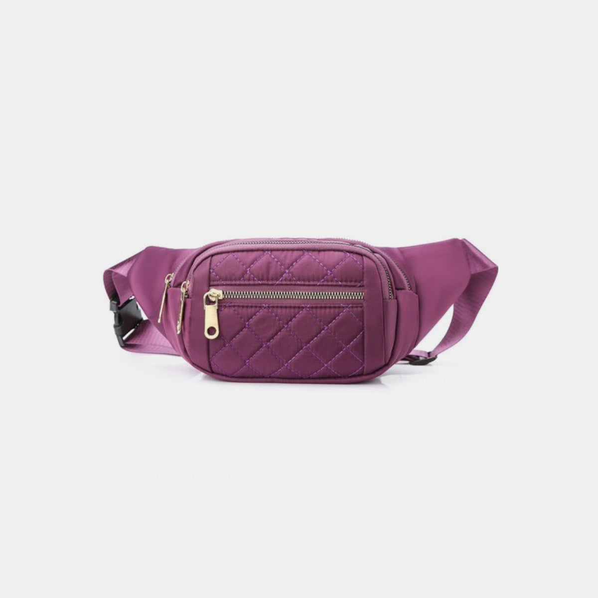 Zenana Quilted Multi Pocket Waist Belt Bag Purple One Size