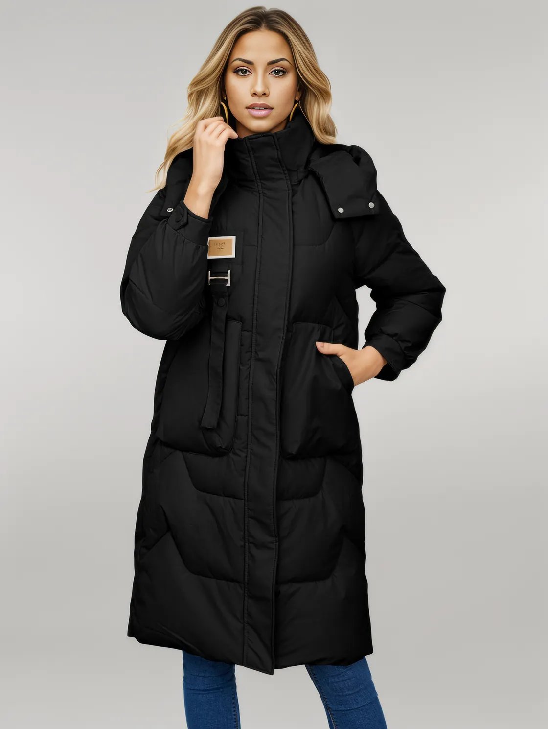 Long Sleeve Longline Hooded Winter Coat