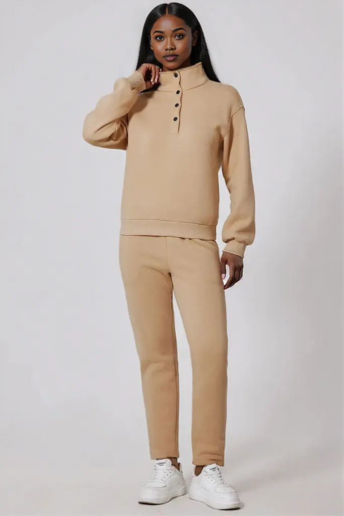 Half Snap Turtleneck Top and Pants Active Set