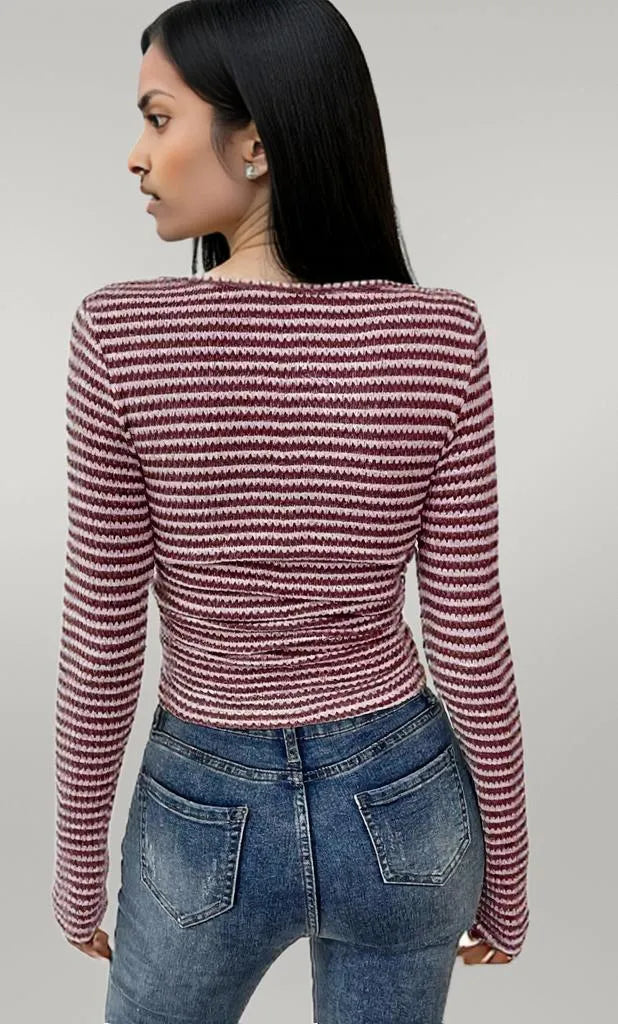 Striped Square Neck Long Sleeve T-Shirt