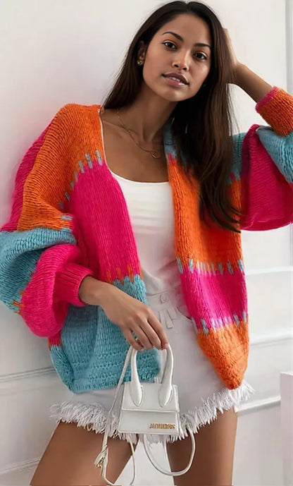 Color Block Drop Shoulder Cardigan Orange