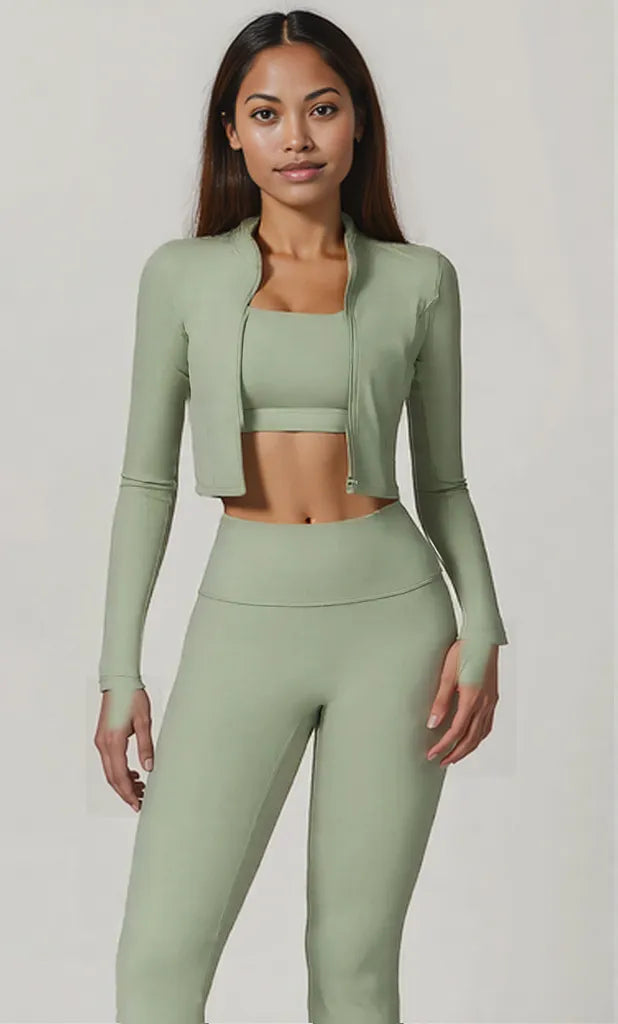 Bra Outerwear and Leggings 3-Piece Active Set Gum Leaf