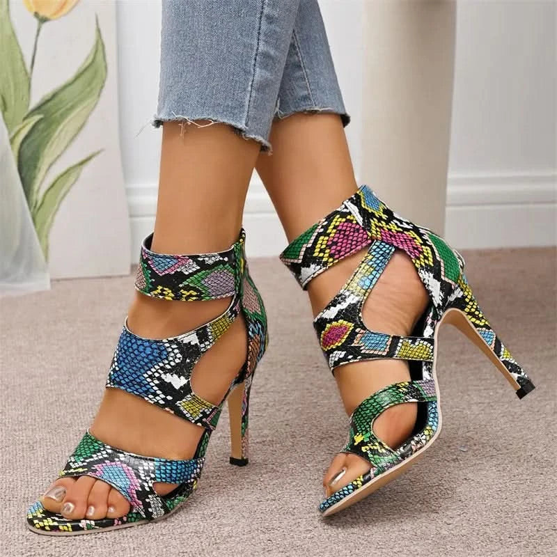 Snake Print Strappy Stiletto Pumps