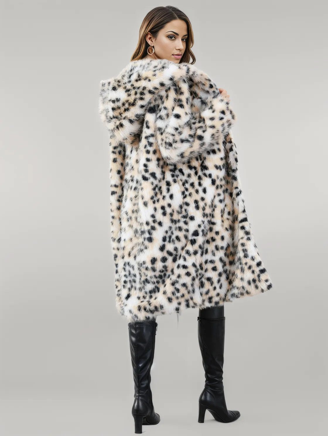 Thermal Leopard Faux Fur Hooded Outerwear