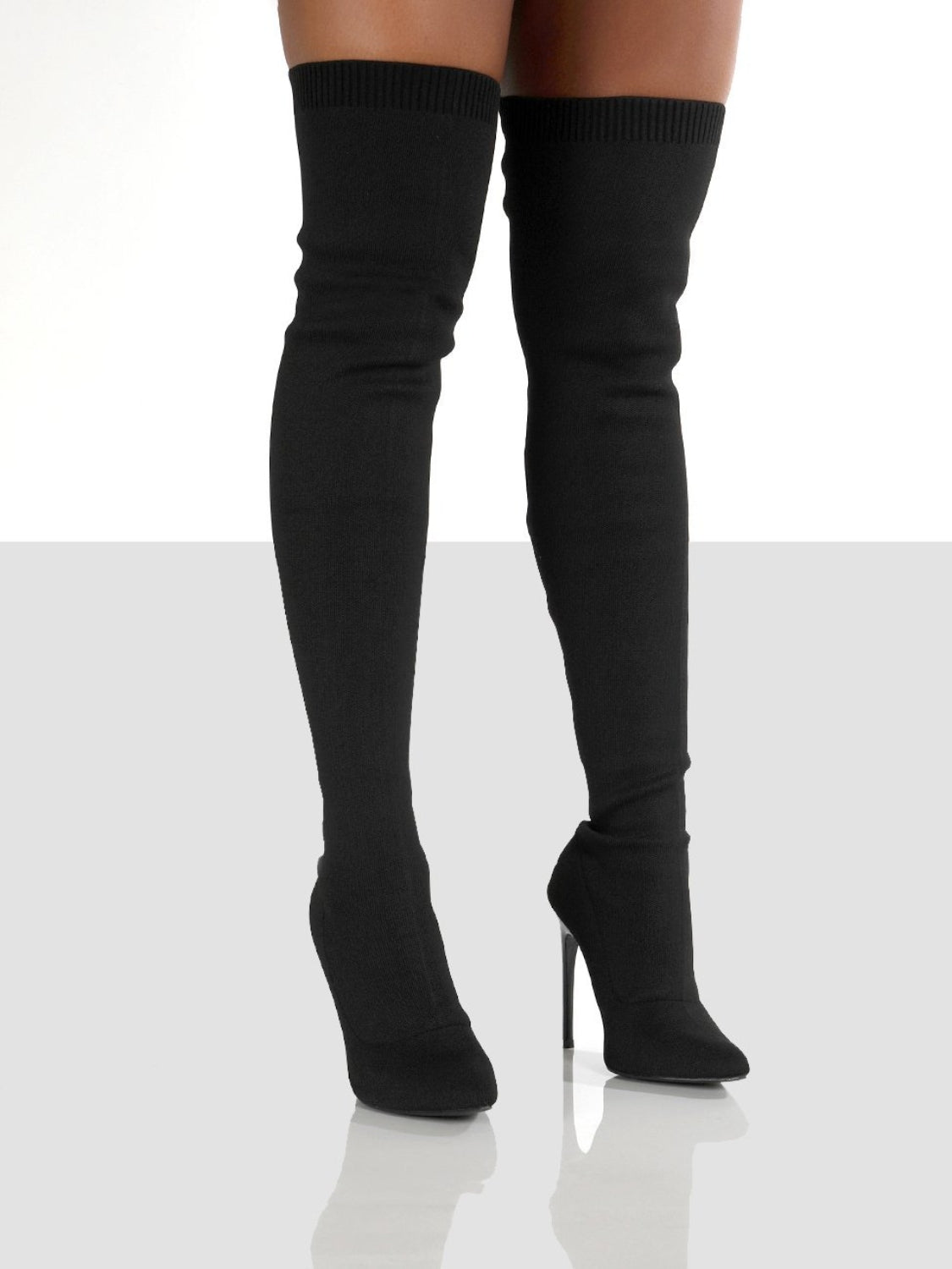 Point Toe Over Knee Stiletto Boots Black