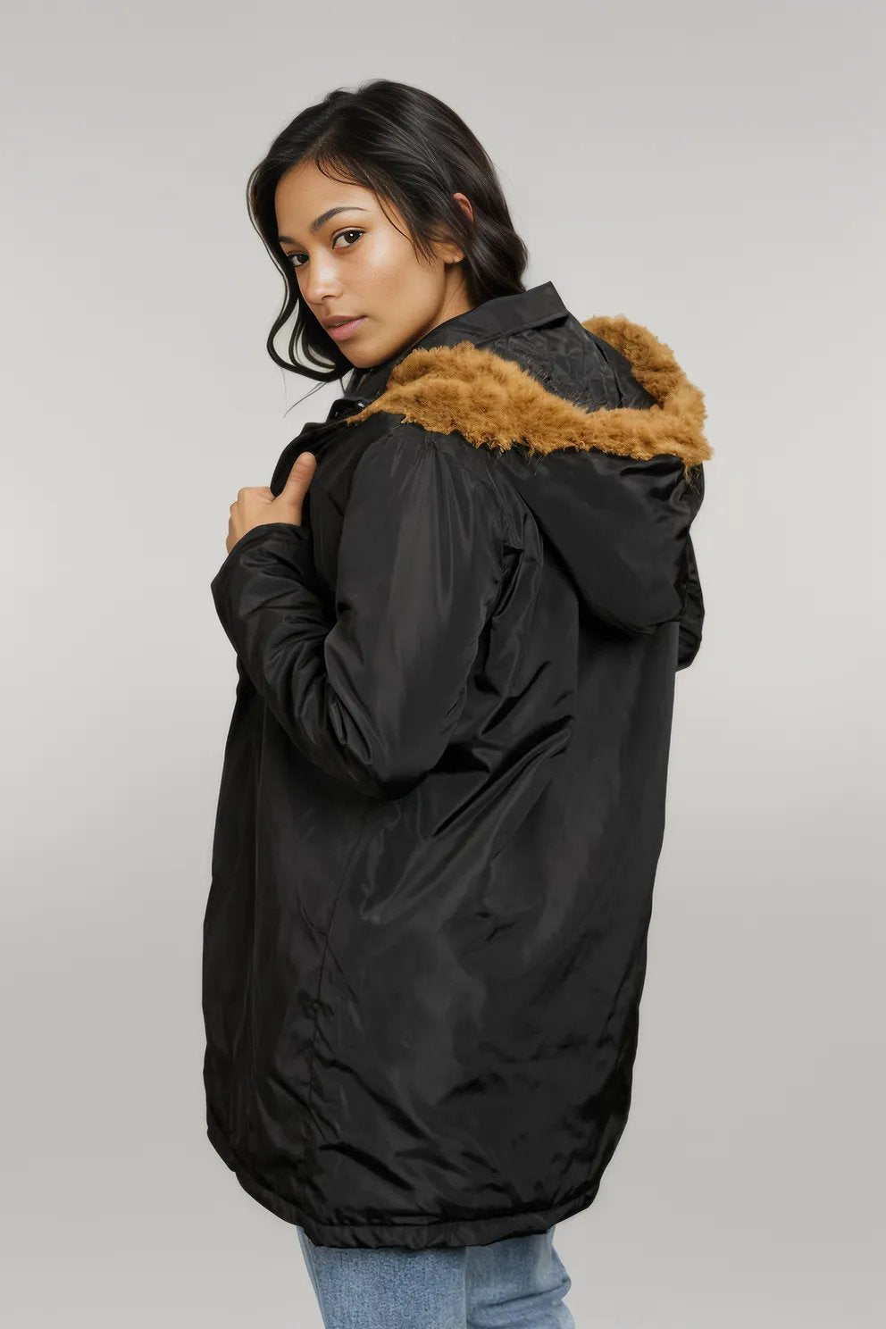 Ivy Lane Faux Fur Trim Hooded Puffer Jacket