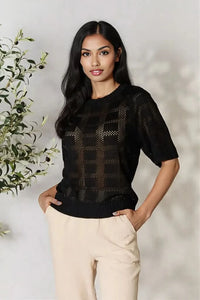 Mandy Ribbed Trim Round Neck Knit Top