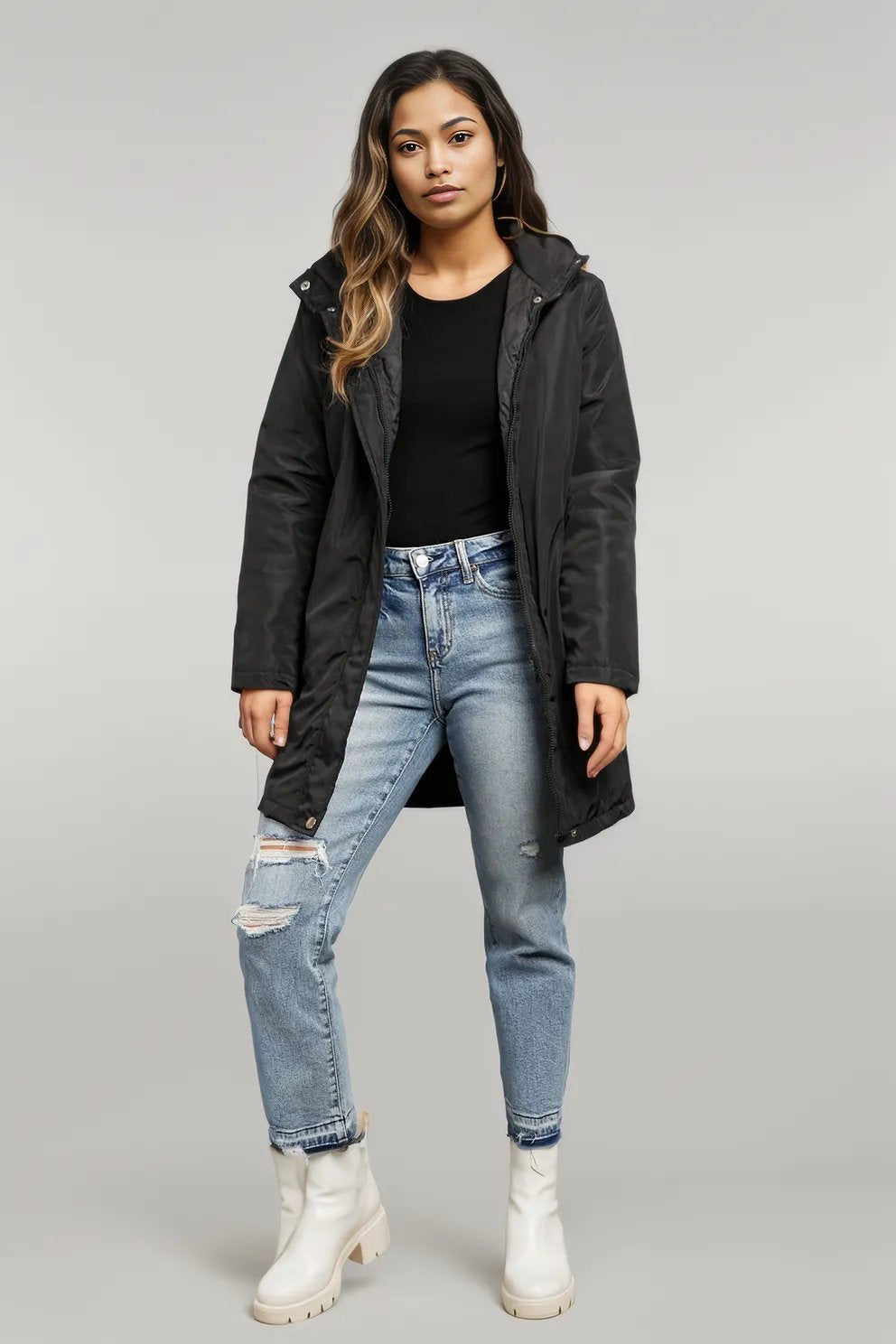 Ivy Lane Faux Fur Trim Hooded Puffer Jacket