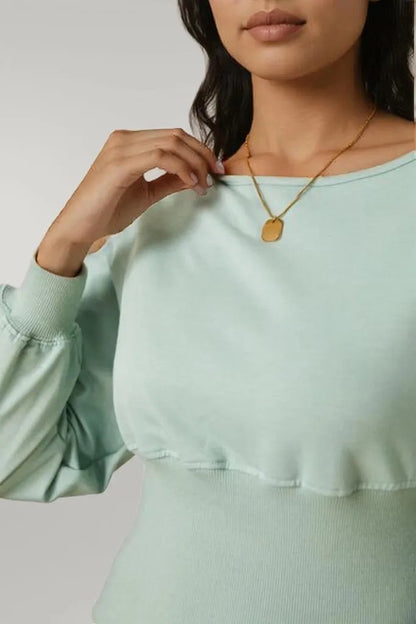 Boat Neck Lantern Sleeve Blouse