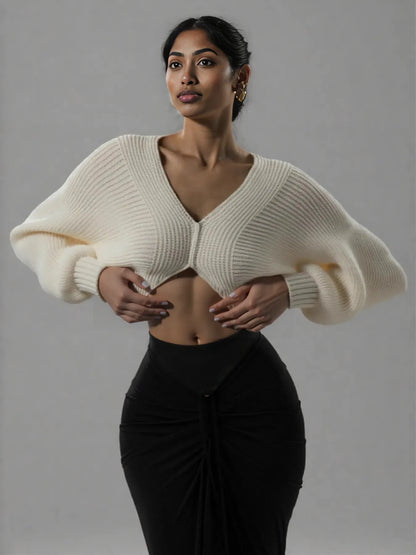 V-Neck Long Sleeve Crop Sweater