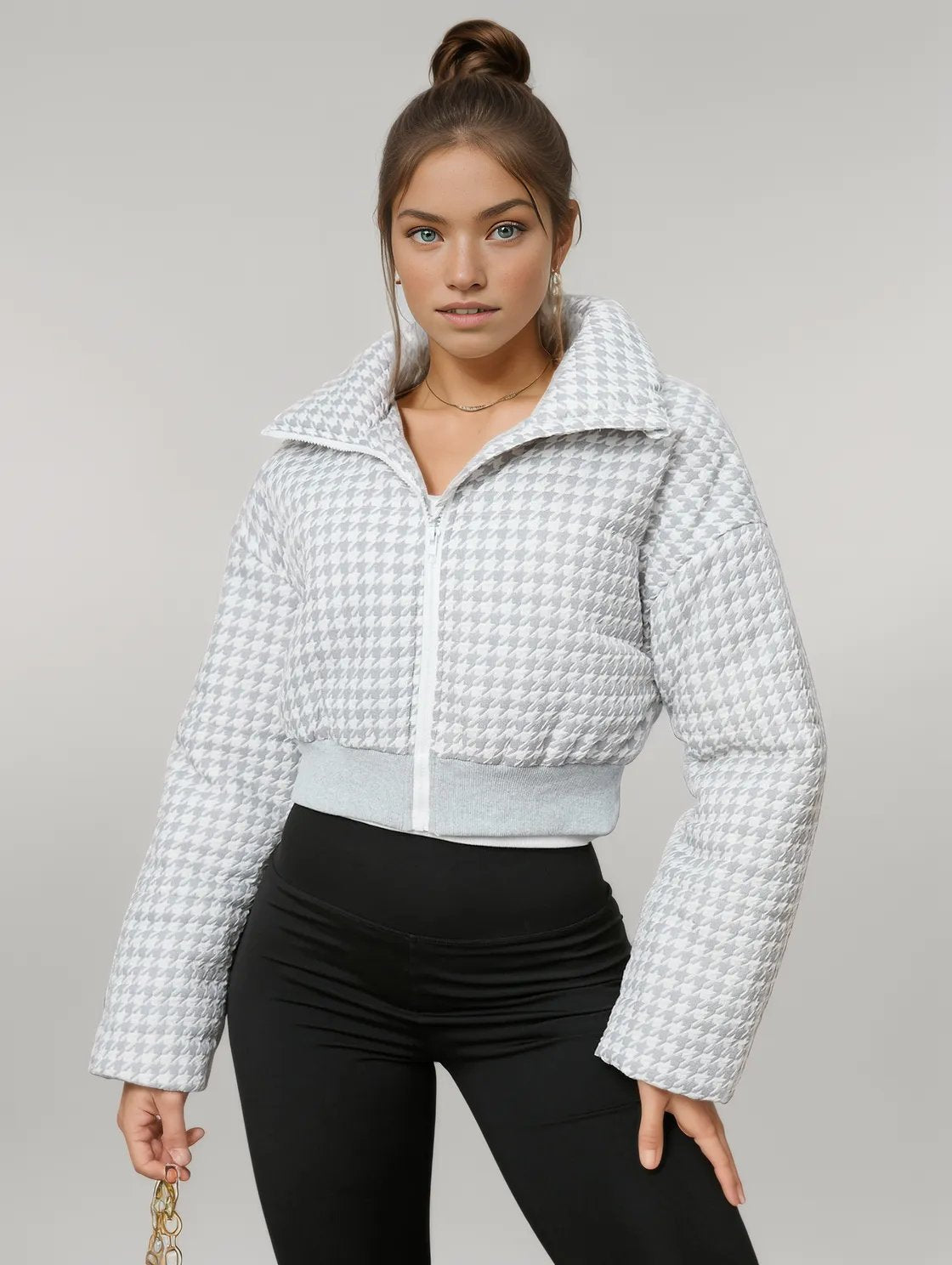 Houndstooth Zip-Up Jacket