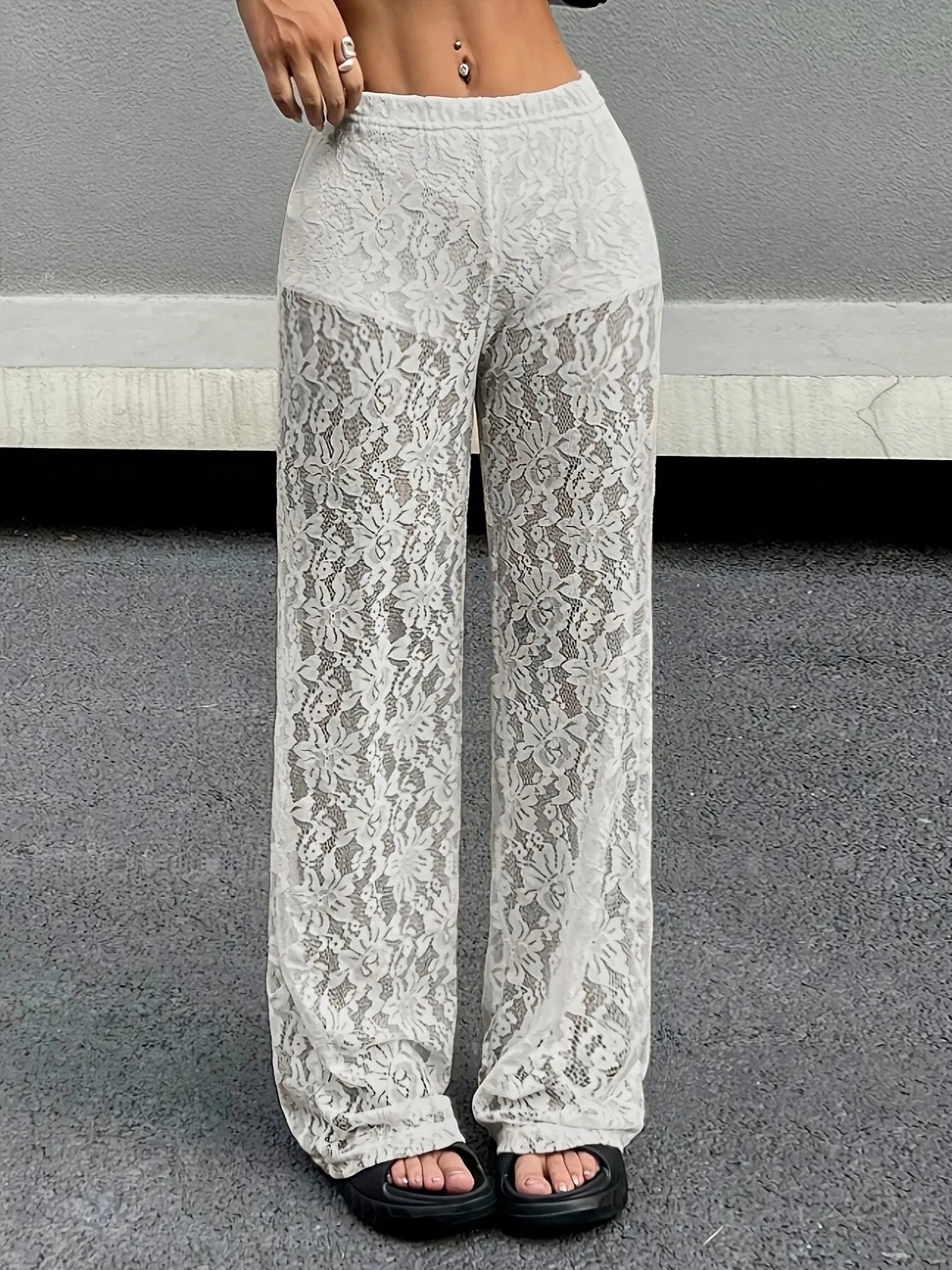 Lace Sheer Wide Leg Pants