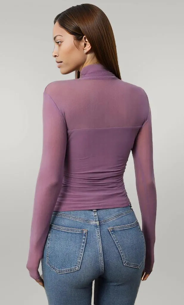 Mock Neck Long Sleeve Top Lilac