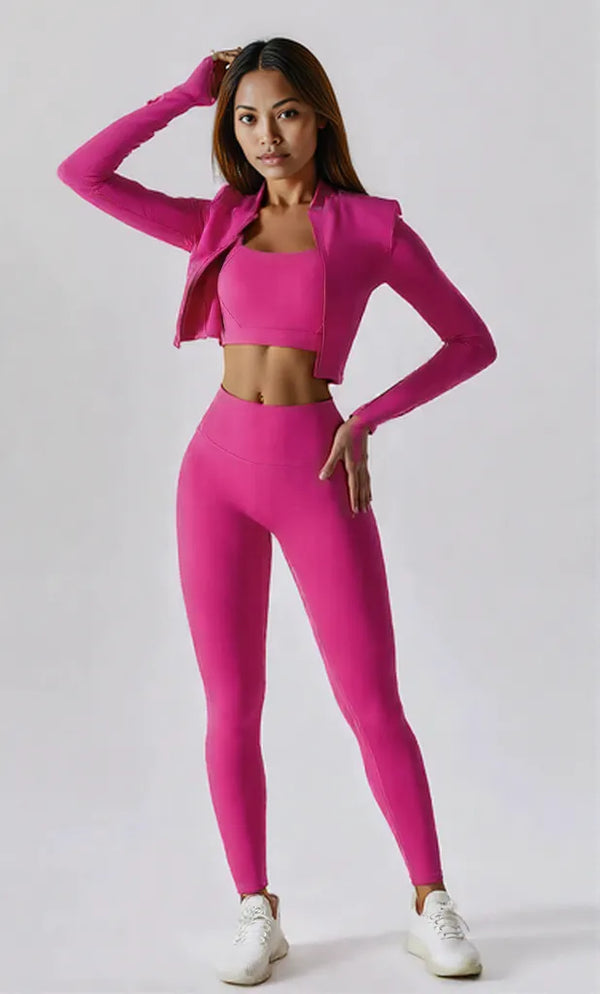 Bra Outerwear and Leggings 3-Piece Active Set Hot Pink