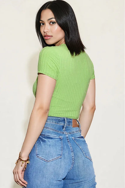 Basic Bae Full Size Ribbed Round Neck Short Sleeve T-Shirt