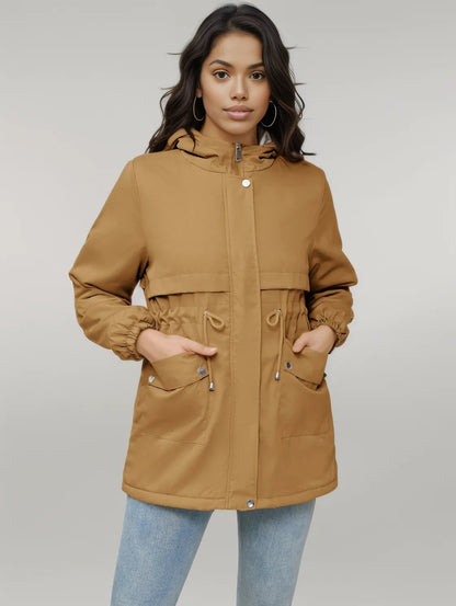 Drawstring Long Sleeve Hooded Jacket