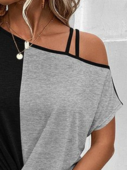 Contrast Asymmetrical Neck Short Sleeve