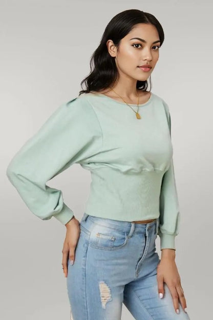 Boat Neck Lantern Sleeve Blouse