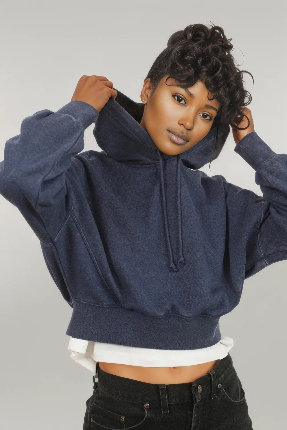 HYFVE Drop Shoulder Cropped Hoodie Dark Night