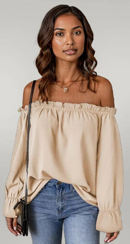 Off-Shoulder Flounce Sleeve Blouse Cream