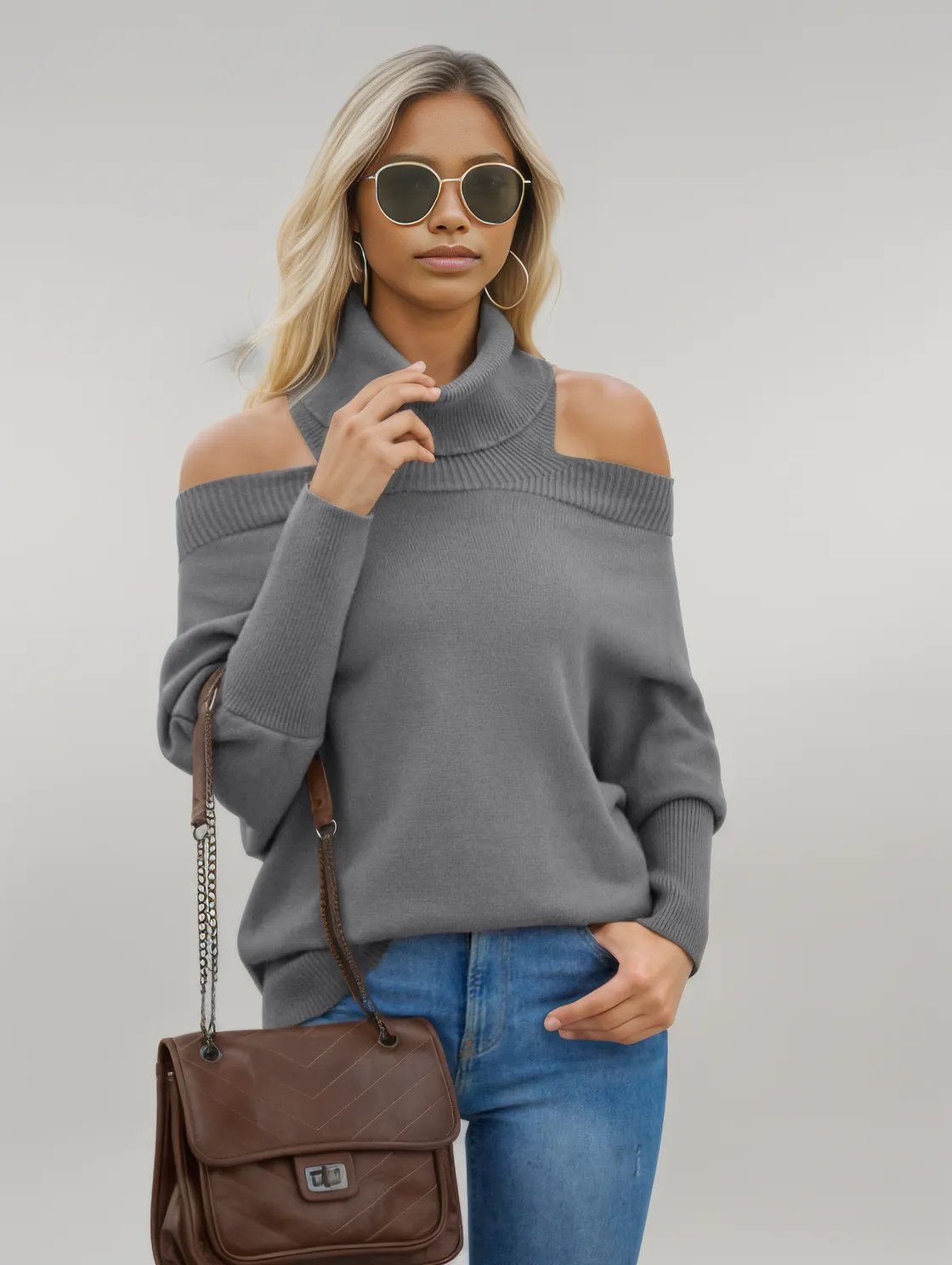 Off Shoulder Turtleneck Batwing Sleeve Sweater