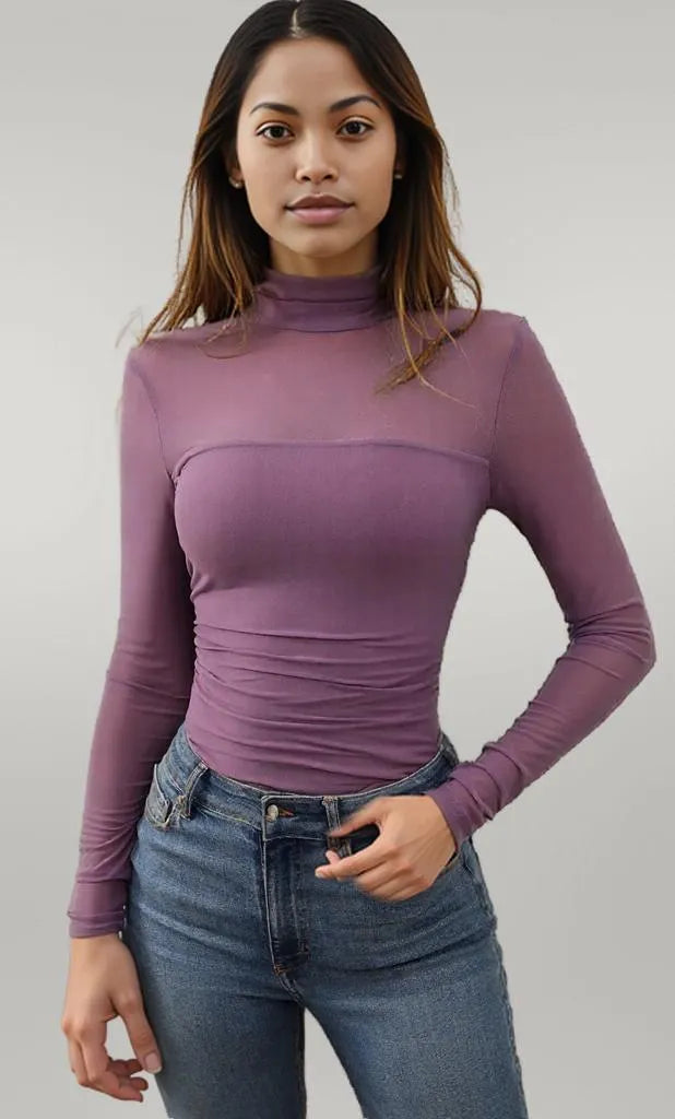 Mock Neck Long Sleeve Top Lilac