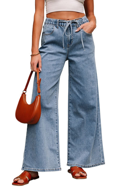 Dusk Blue Medium Wash Super Wide Leg Denim Pants Dusk Blue
