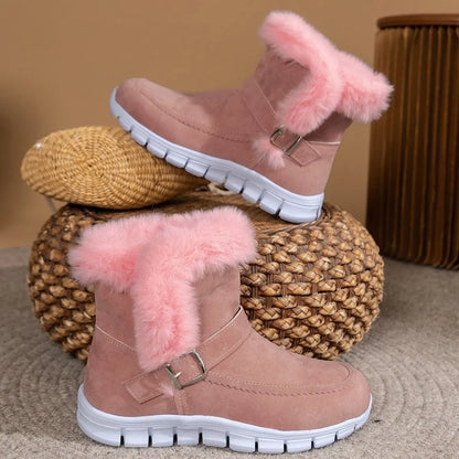 Round Toe Platform Buckle Boots Pink
