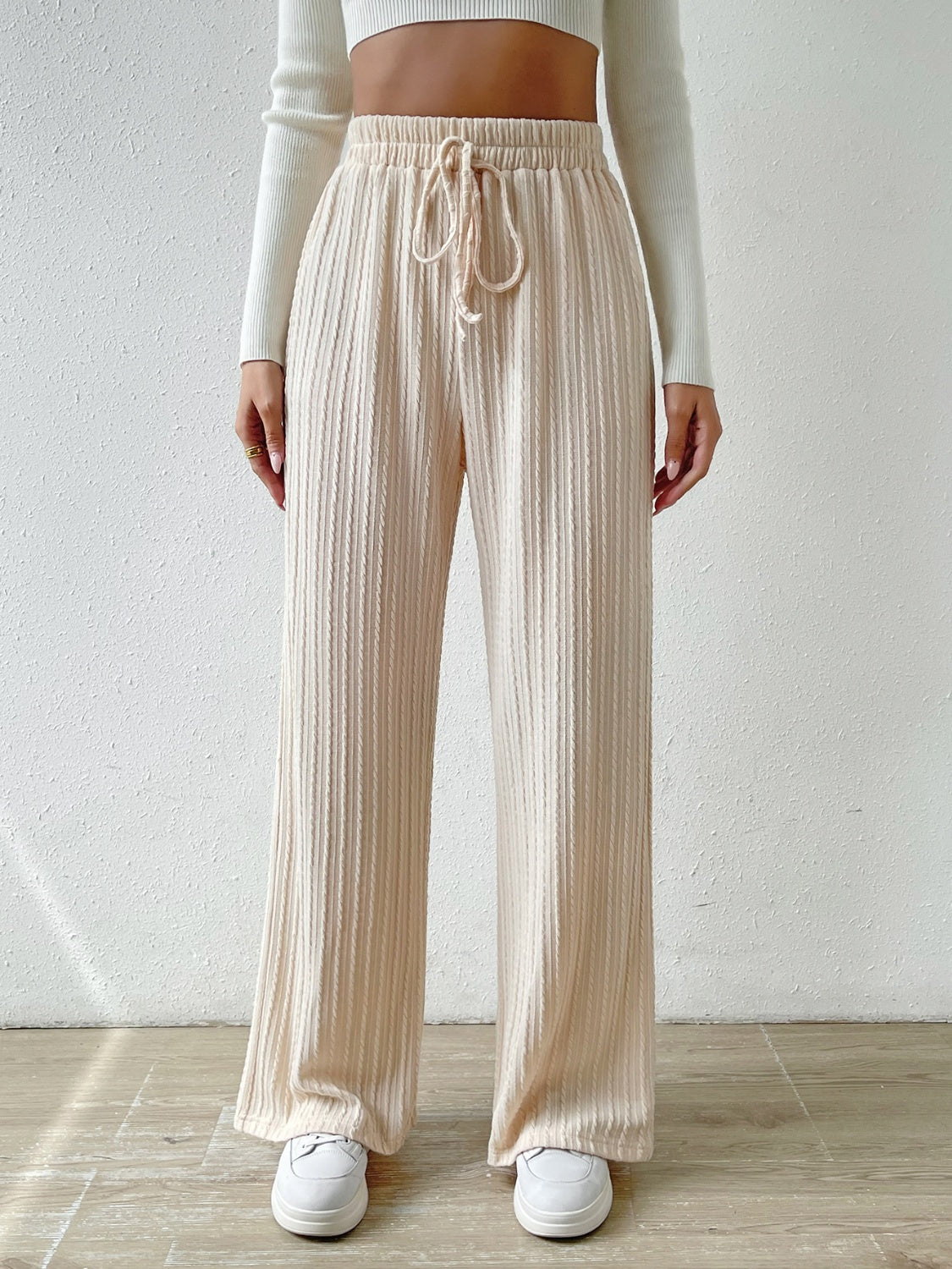 Honey Drawstring Wide Leg Pants Beige