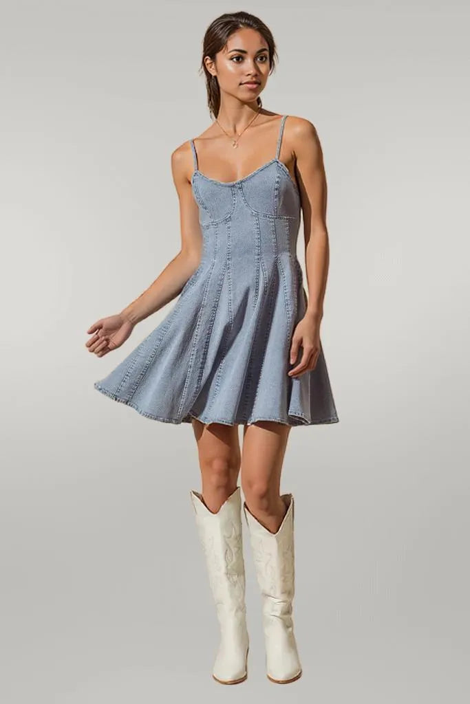 SO ME A Line Fit and Flare Denim Mini Dress