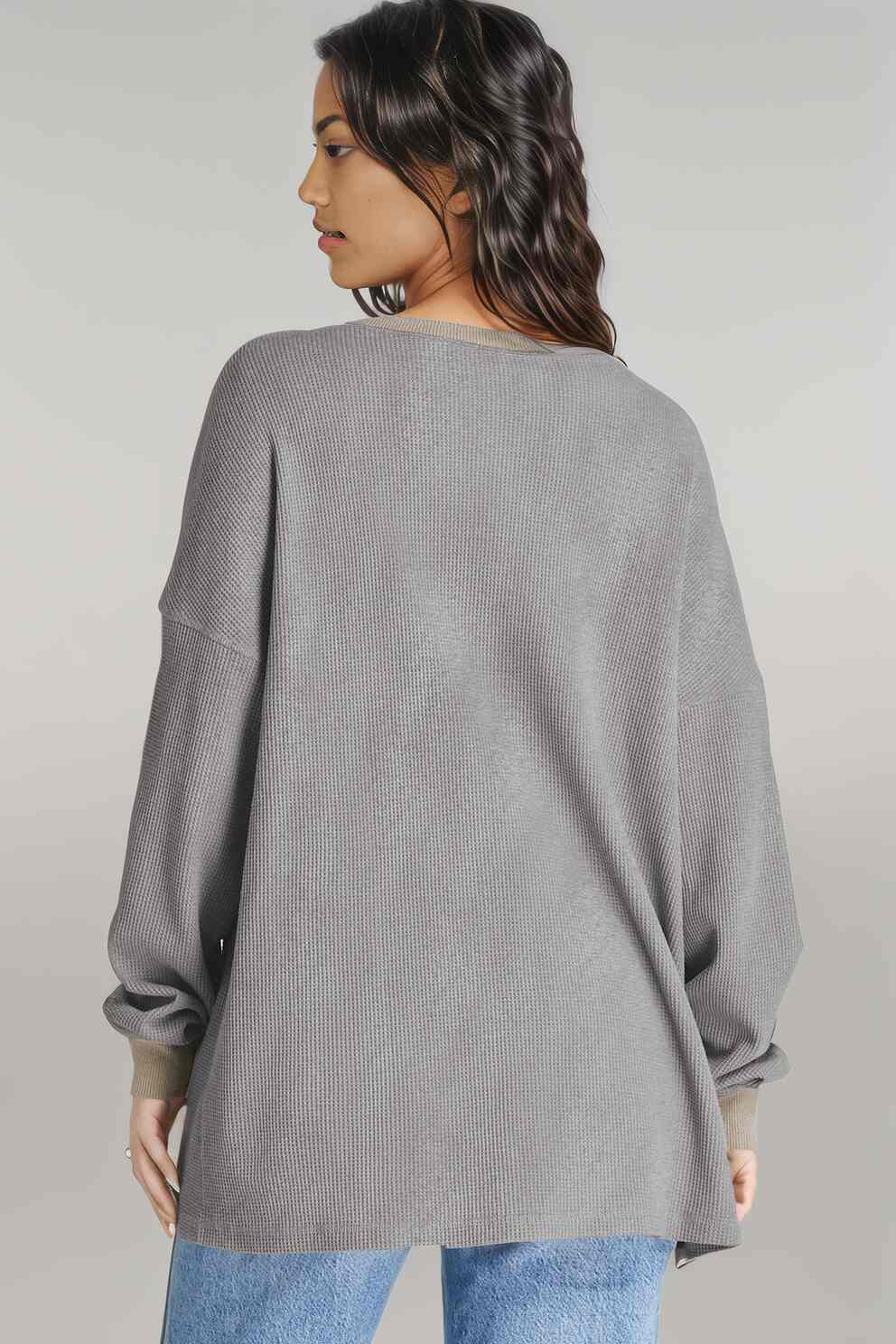 Waffle-Knit Long Sleeve Sweatshirt