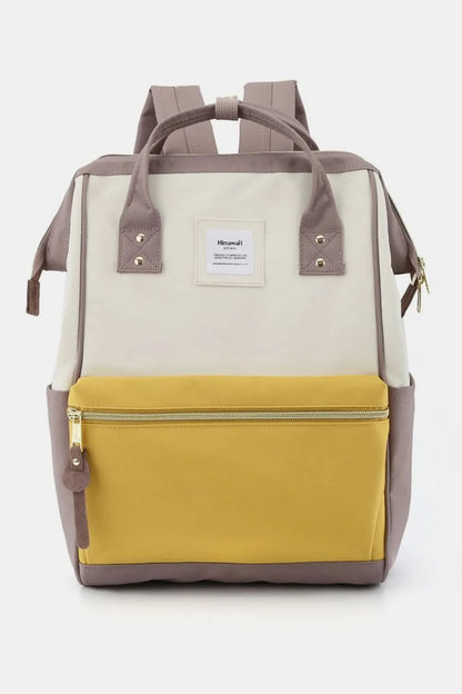 Himawari Waterproof Canvas Backpack Bag with Side Pockets White Lemon Taupe One Size