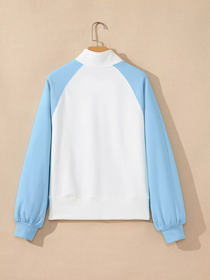 Color Block Snap Buttons Sweatshirt Pastel Blue