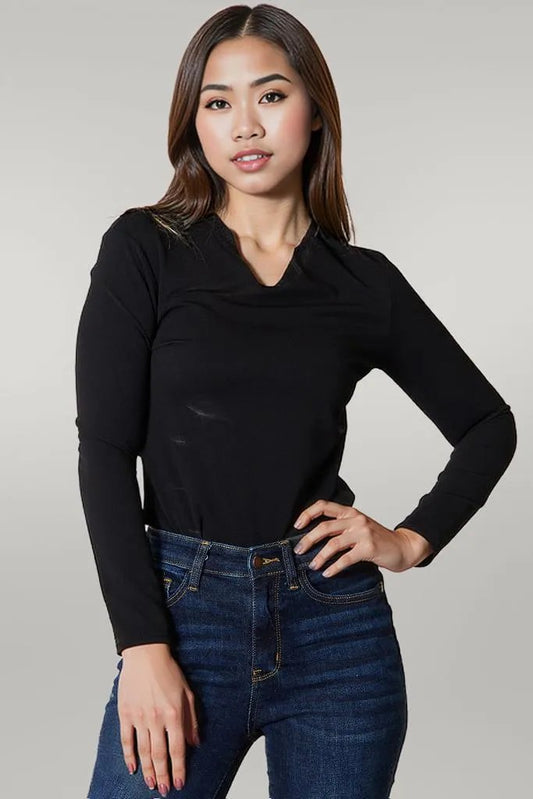 Basic Bae Asymmetrical Neck Long Sleeve Top Black