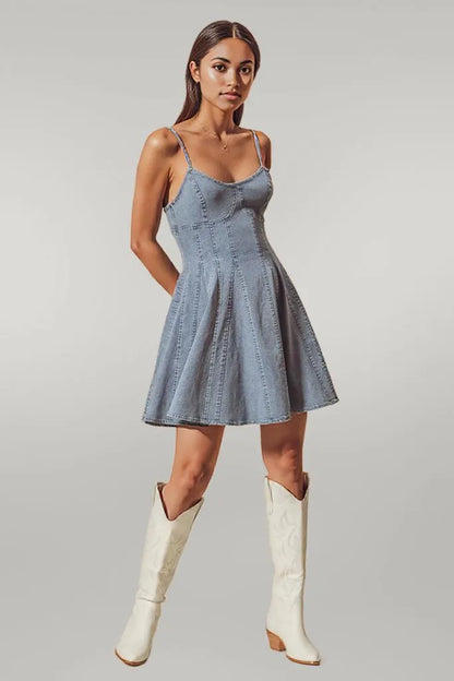 SO ME A Line Fit and Flare Denim Mini Dress