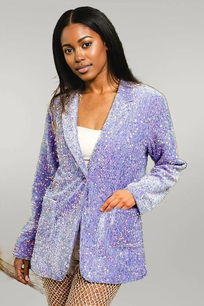 BiBi Velvet Sequins Patch Pockets Single Blazer LILAC