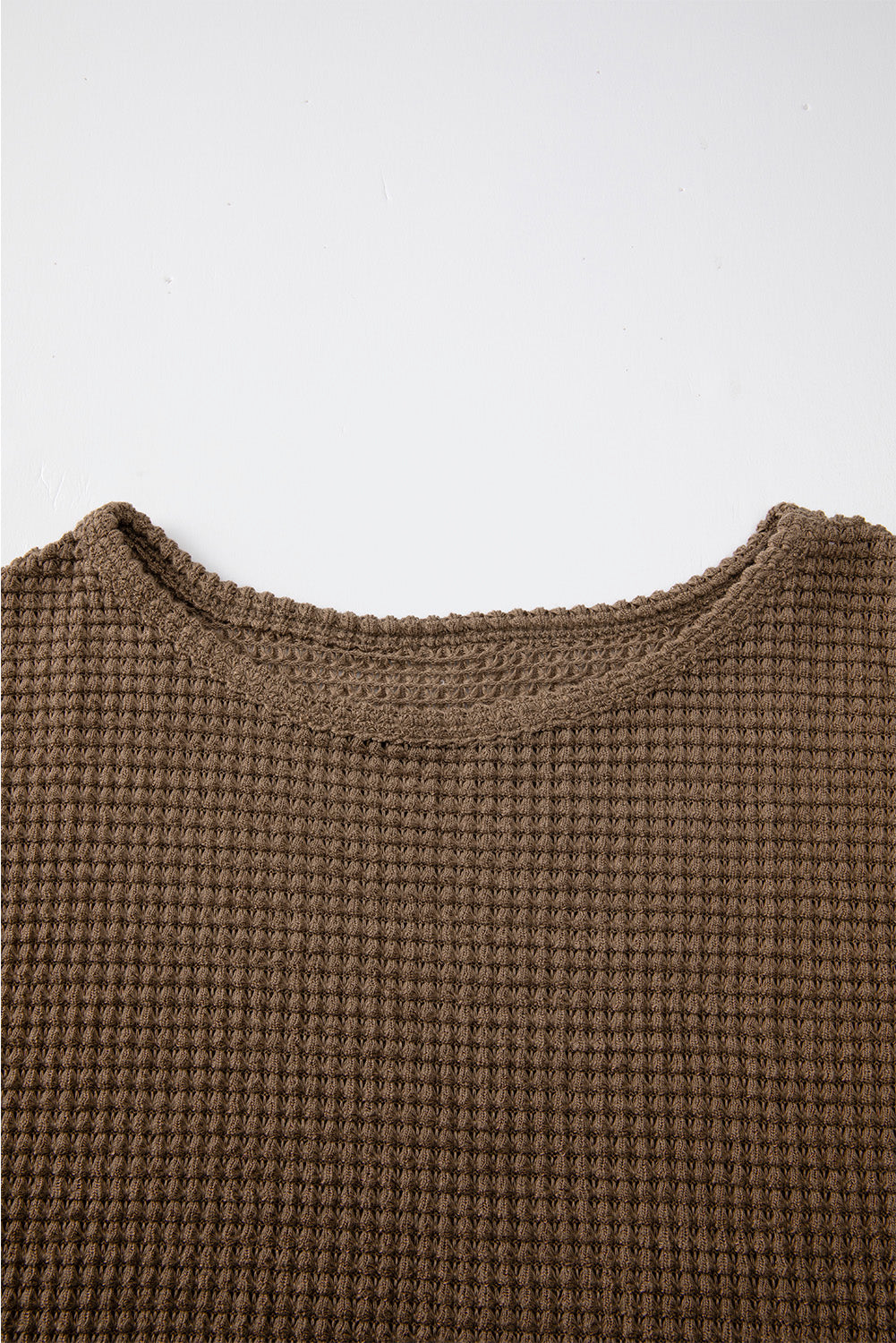 Khaki Waffle Knit Drop Shoulder Long Sleeve Top