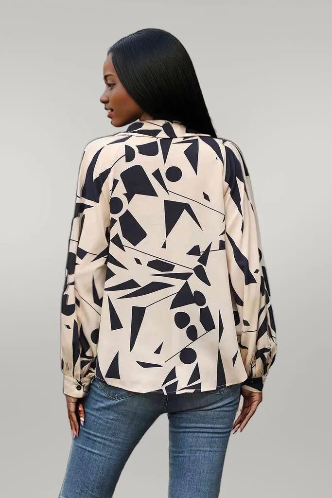 Perfee Printed Johnny Collar Blouse